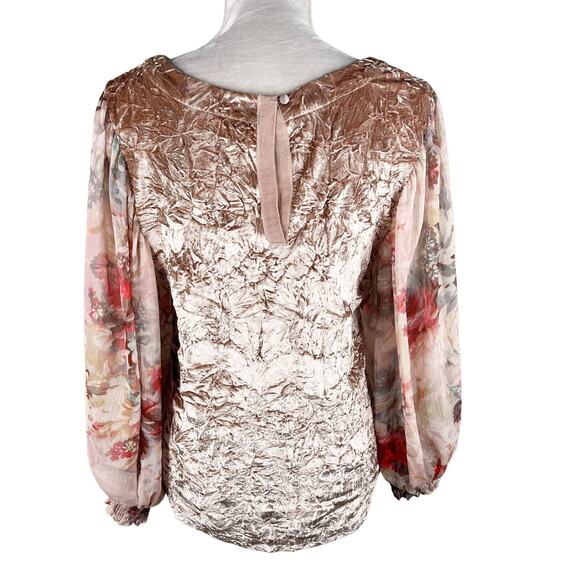 Meadow Rue Top Crushed Velvet Sheer Floral Sleeves Small - Picture 4 of 9